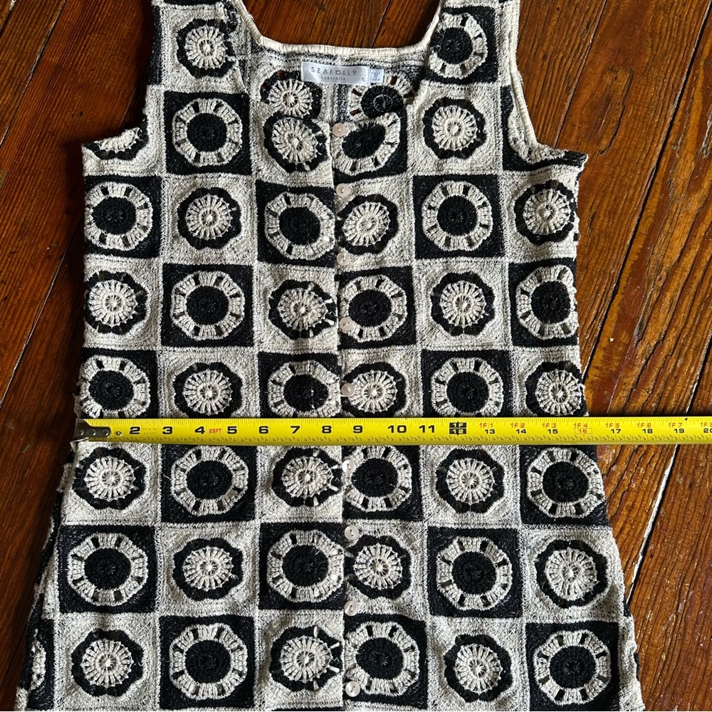 Anthropologie Seafolly Crochet Hipster Coverup Beach Mini Dress Black and Cream - Picture 10 of 11